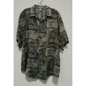 BLOOM Mens Silk Shirt Button Up Short Sleeves SIze L Pocket Artsy Design Fun